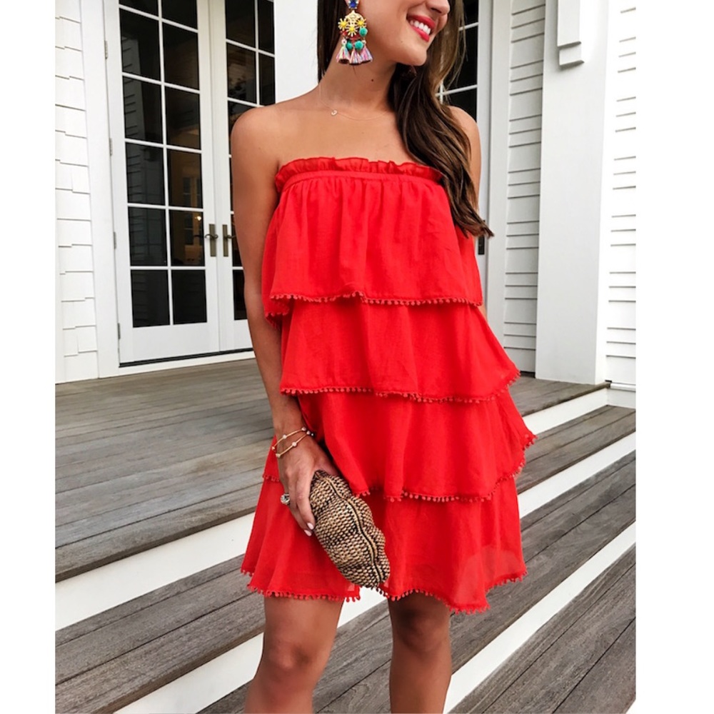 Red Carter Strap Less Coverup